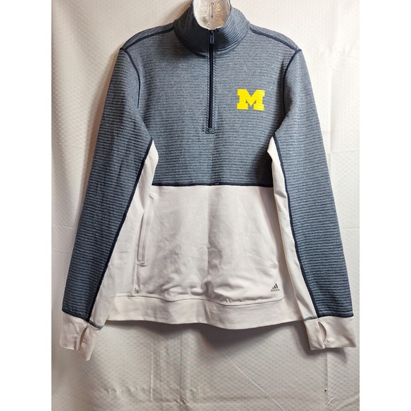 ADIDAS Climalite Michigan Wolverines 1/4 Zip Pullover Sz M Blue White Yellow - Picture 1 of 8